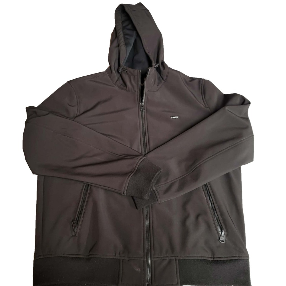 LEVI'S® Men's Soft Shell Varsity Bomber Jacket with Hood, Full Zip Size L Black